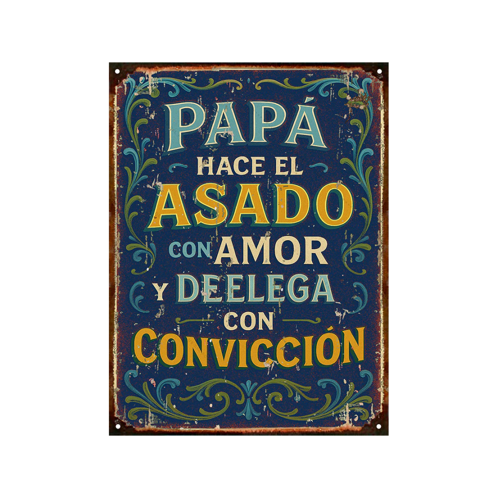 Fileteado Papa hace el asado con amor